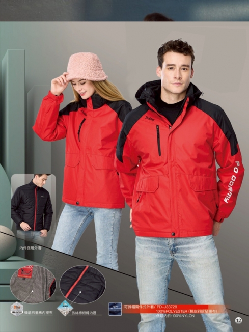 兩件式鋪棉夾克/可拆式內穿夾克 ( 紅色 / 黑色 ) 工作服作品